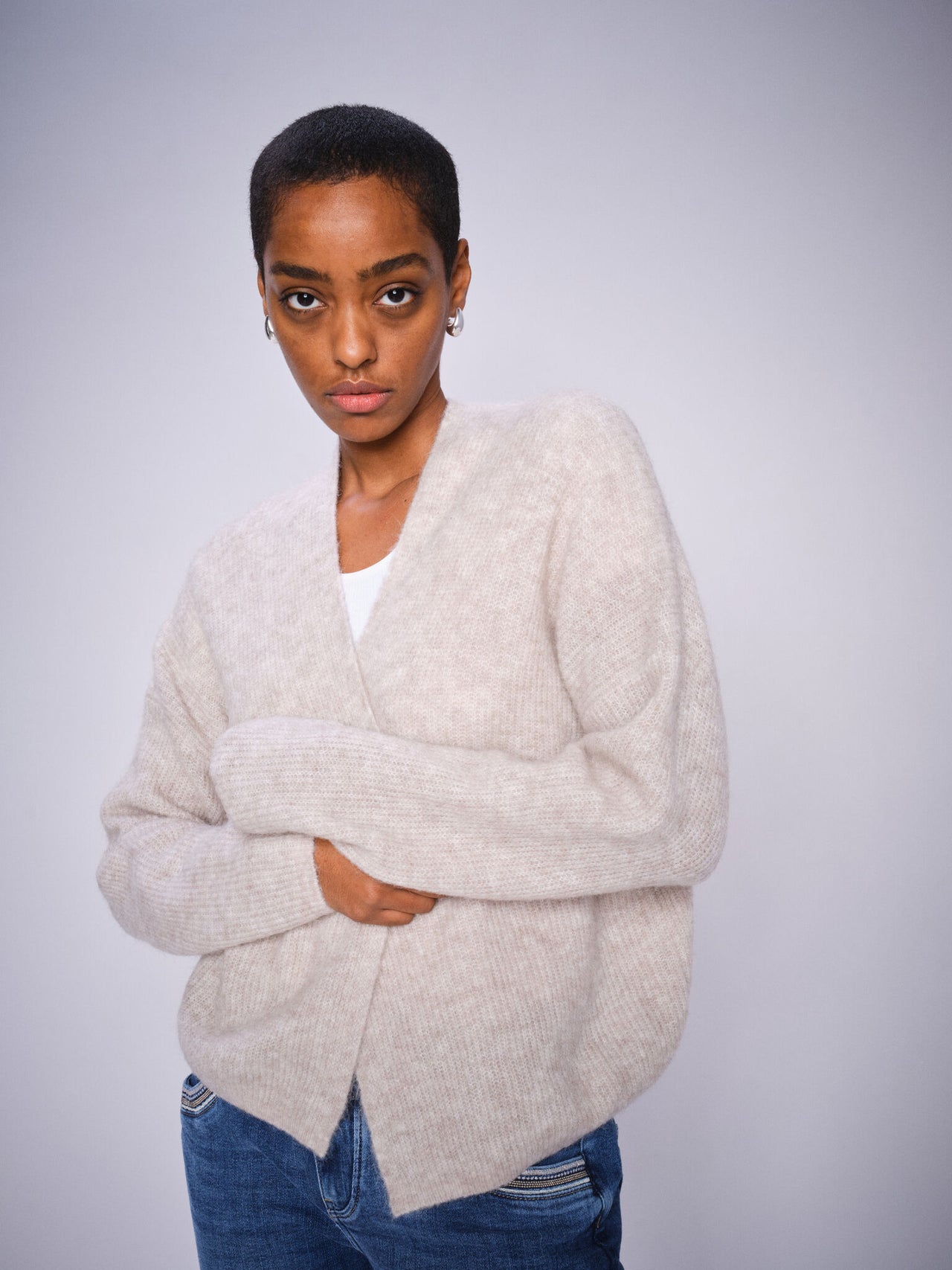 Mos Mosh Thora Relax Knit Cardigan Feather Gray