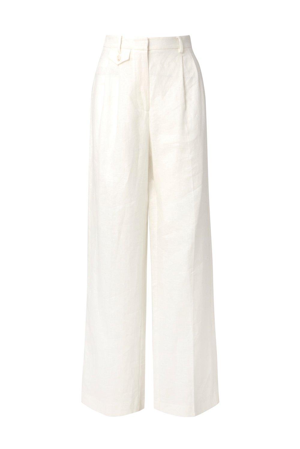 Malina Mya Double Pleat Wide Linen Pants White