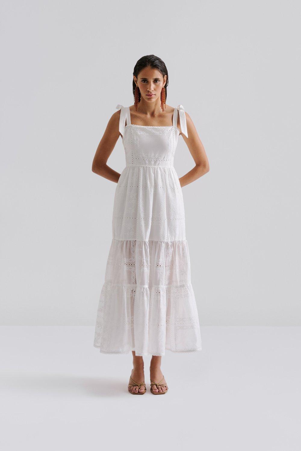 Malina Adri Embroired Tie Strap Maxi Dress