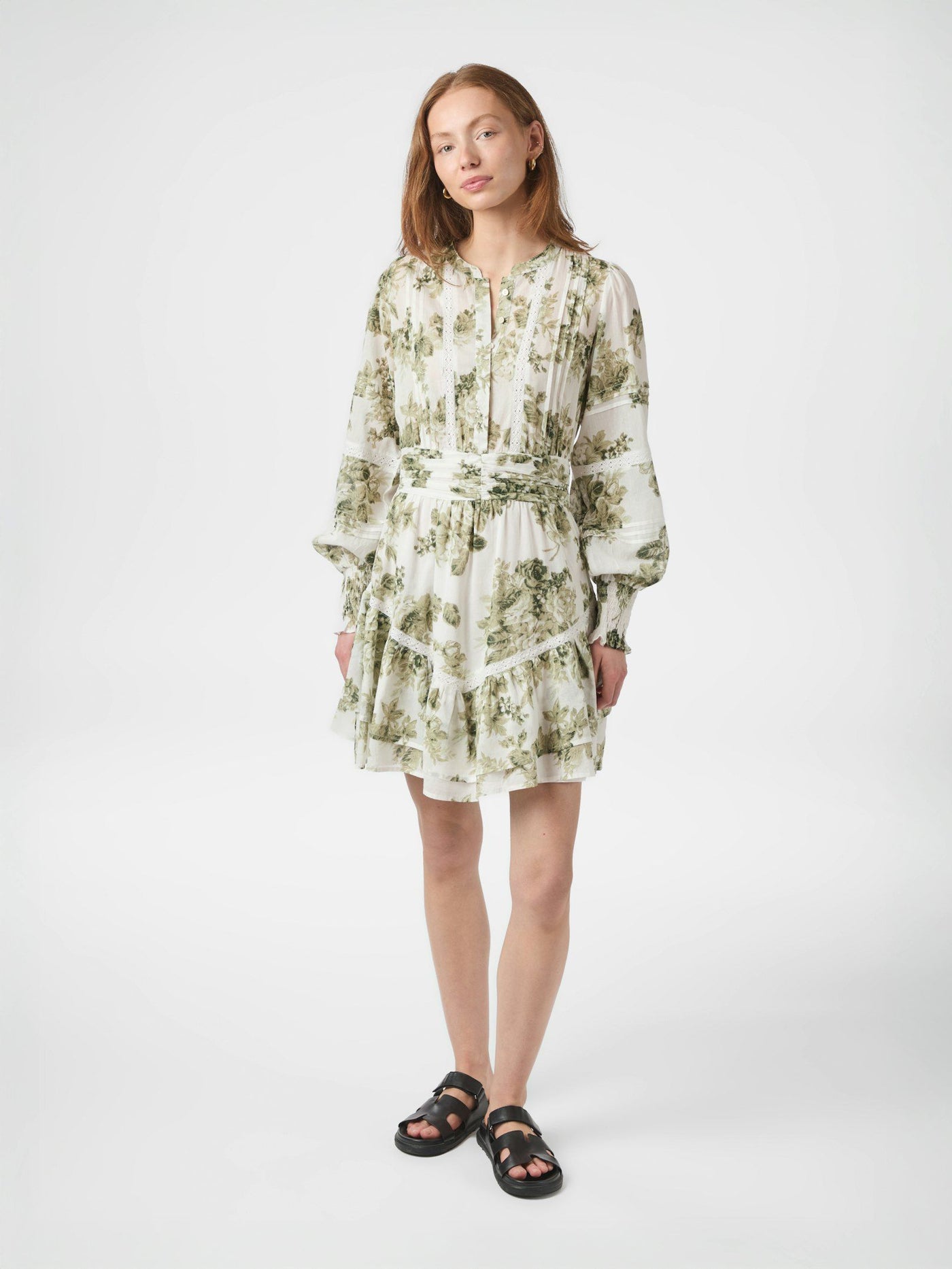 Neo Noir Roberta Flower Dress Saga Green