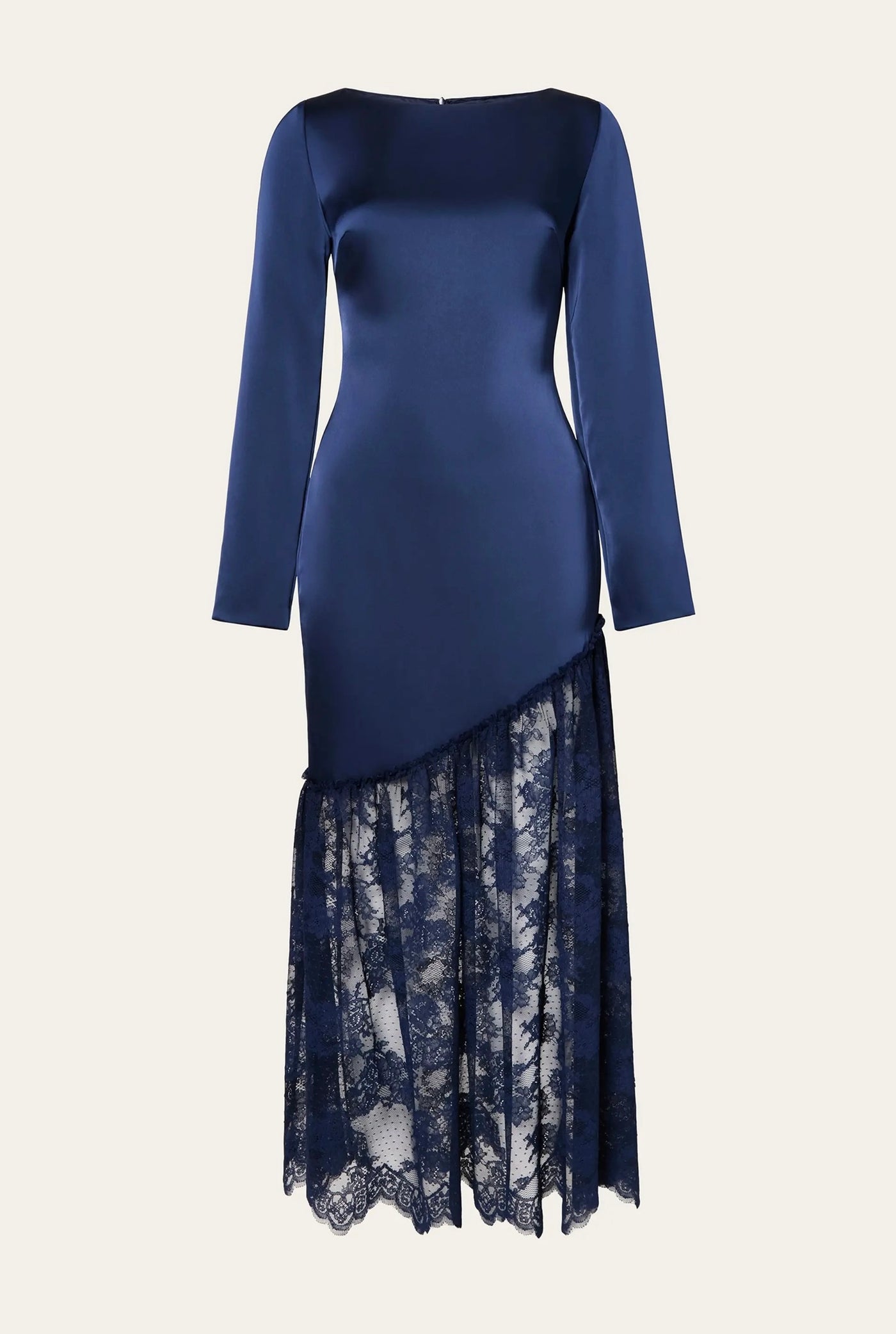 Malina Suki Diagonal Cut Lace Midi Dress Dark Blue