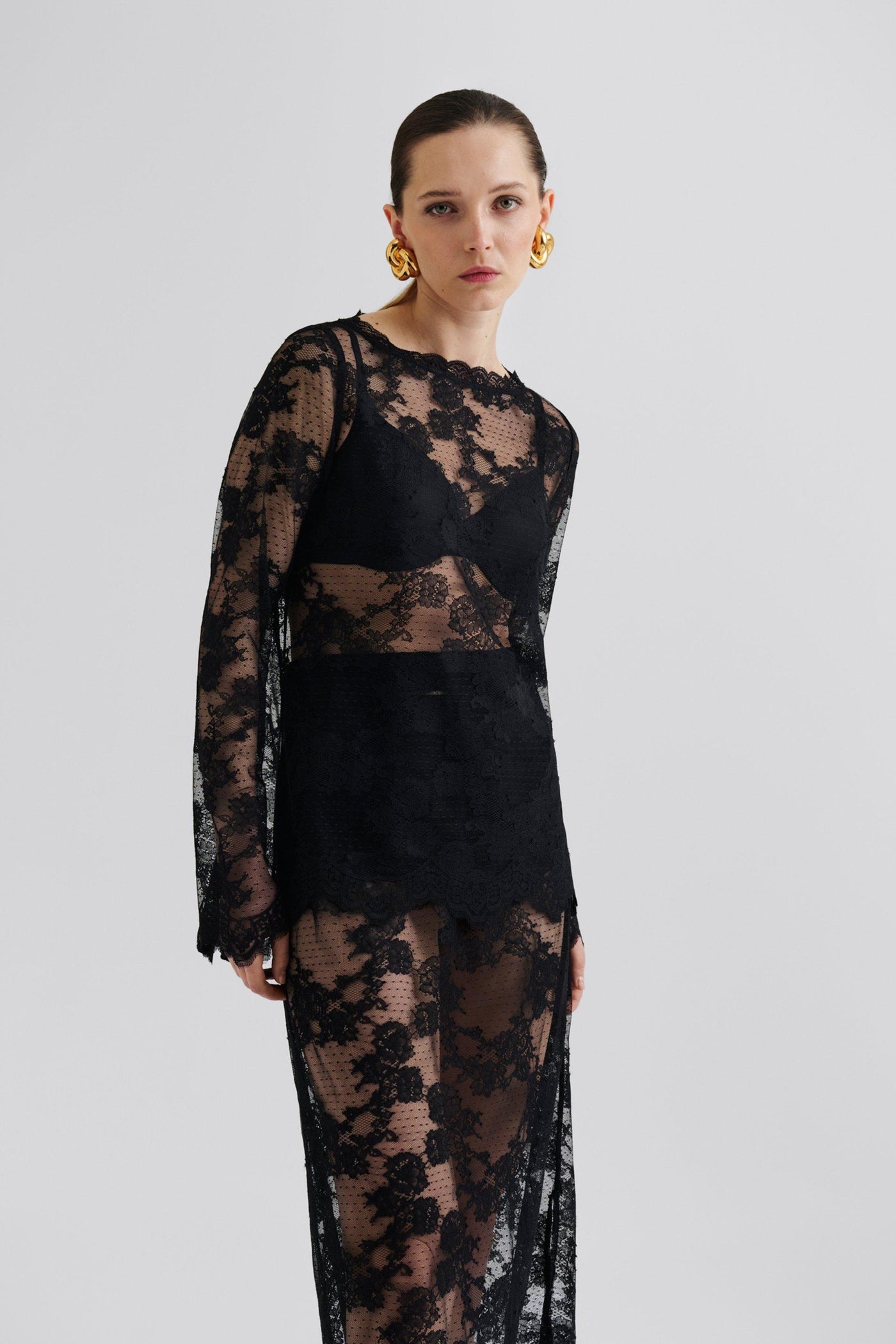 Malina Leni Sheer Lace Top