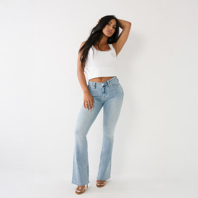 True Religion Becca Mid Rise Bootcut Flap Peak Spot