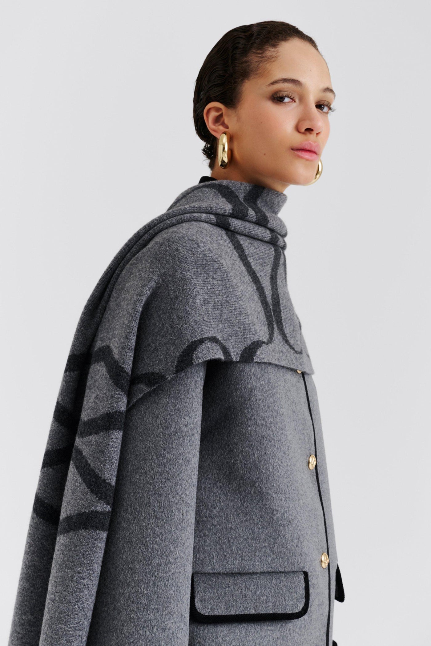 Malina Monogram Wool Blend Scarf