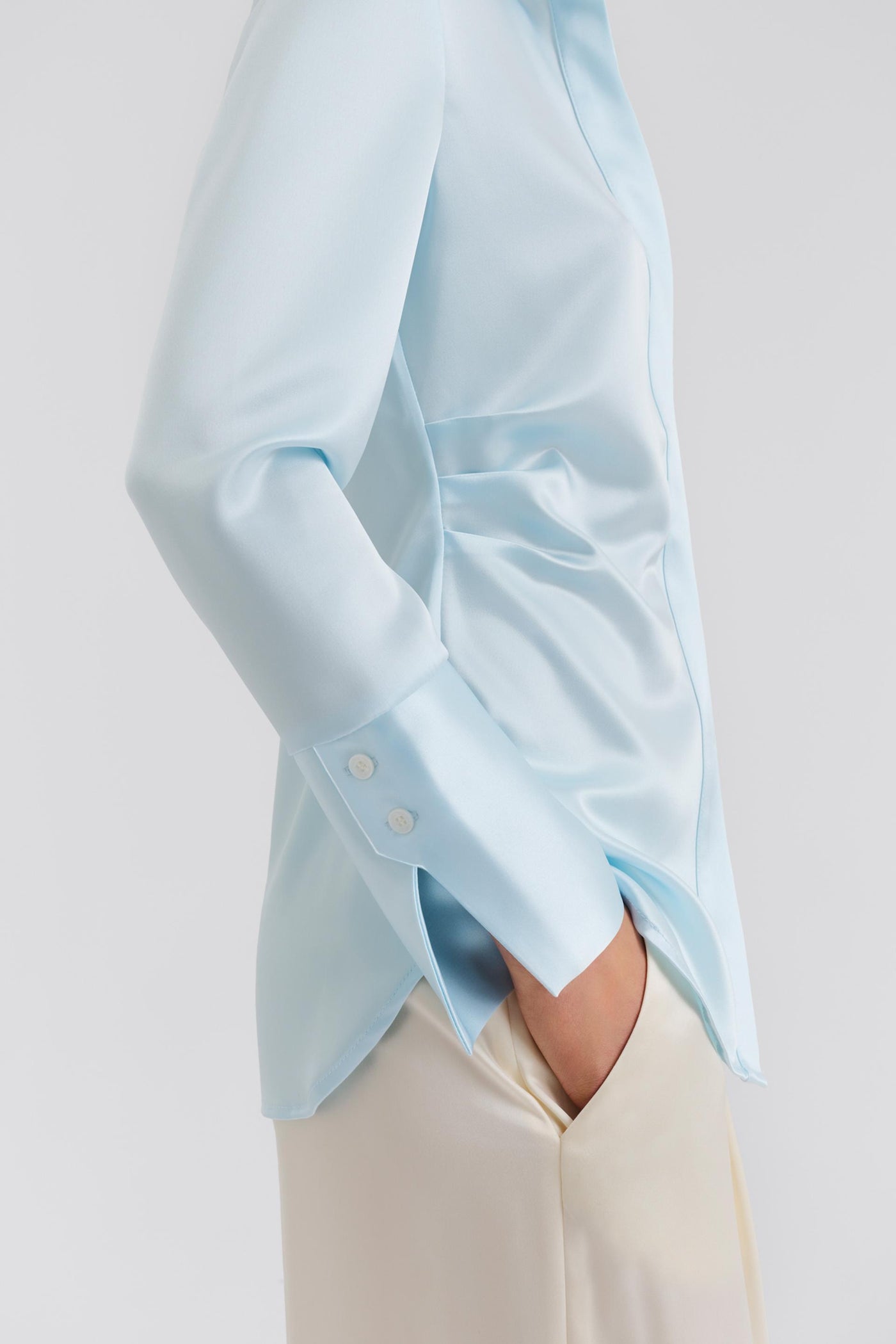 Malina Janni Fitted Satin Shirt Ice Blue