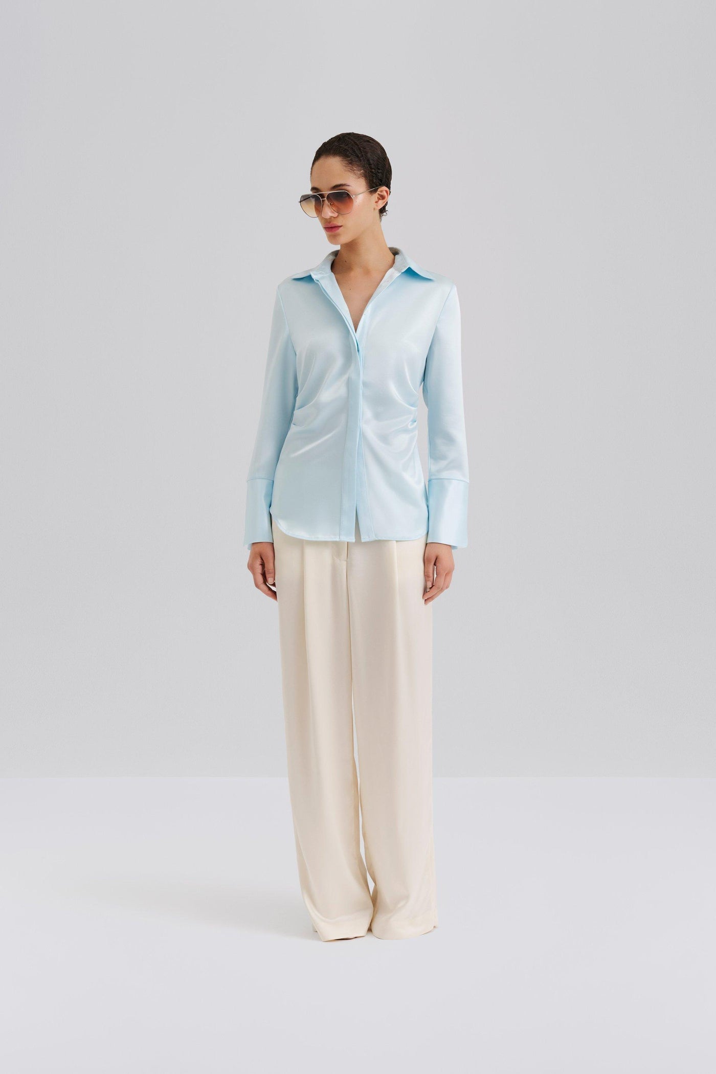 Malina Janni Fitted Satin Shirt Ice Blue