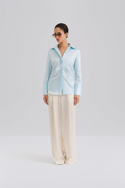 Malina Janni Fitted Satin Shirt Ice Blue