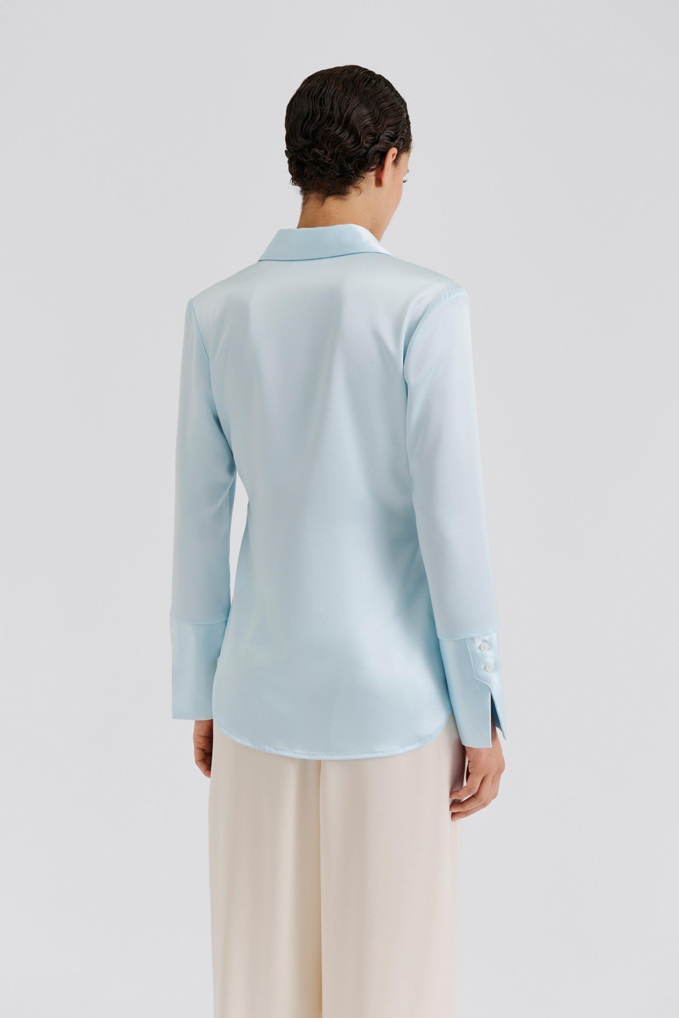 Malina Janni Fitted Satin Shirt Ice Blue
