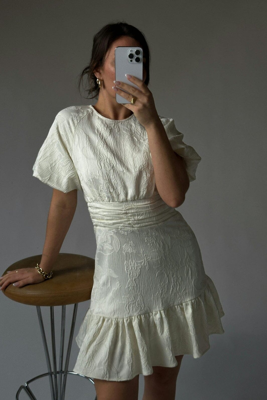 Neo Noir Sulli Jacquard Dress Creme