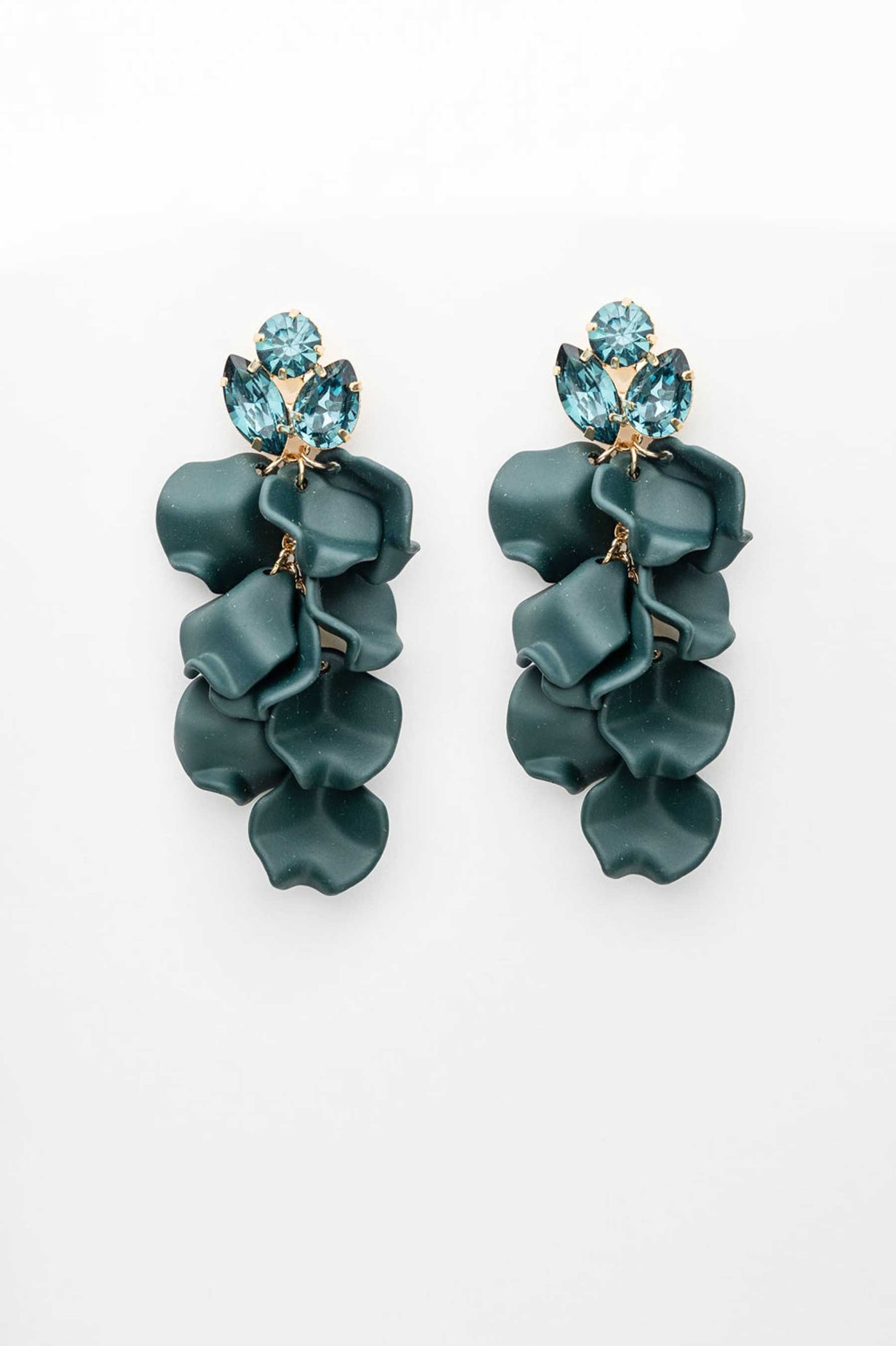 Bow 19 Leaf Stone Earrings Dark Green