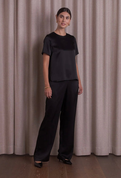 Original Story Leveälahkeiset Satiinihousut Black