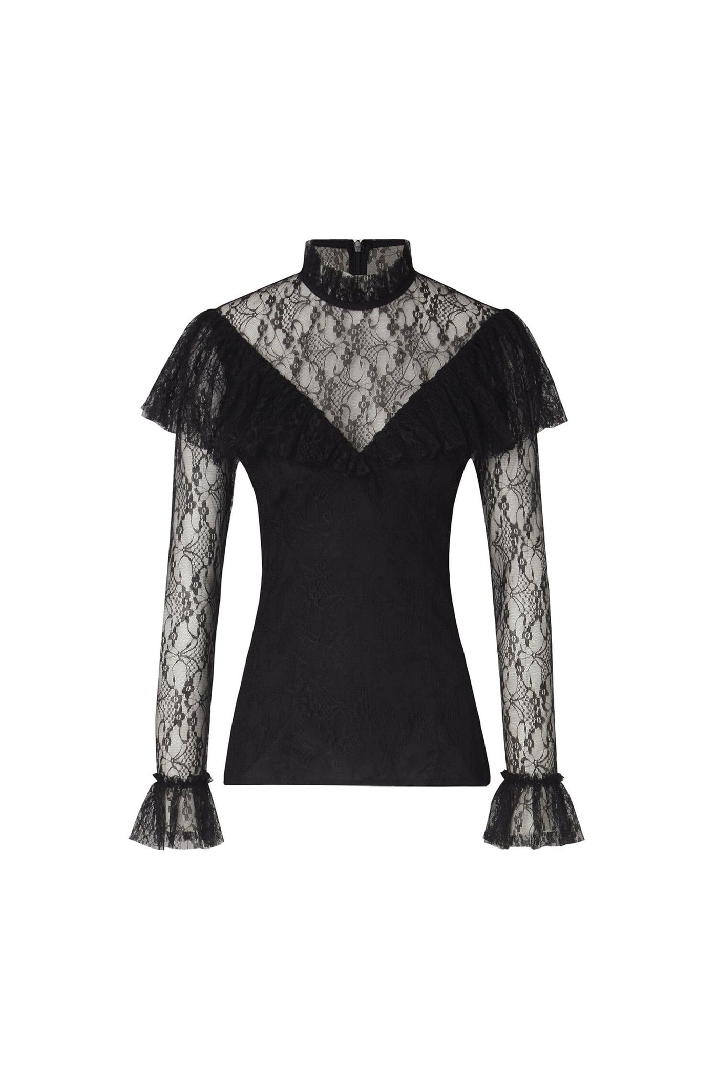 By Malina Joelle Polo Neck Lace Top Black