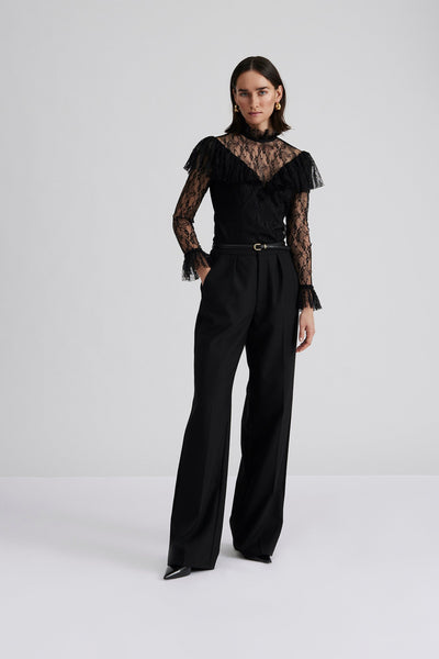 By Malina Joelle Polo Neck Lace Top Black