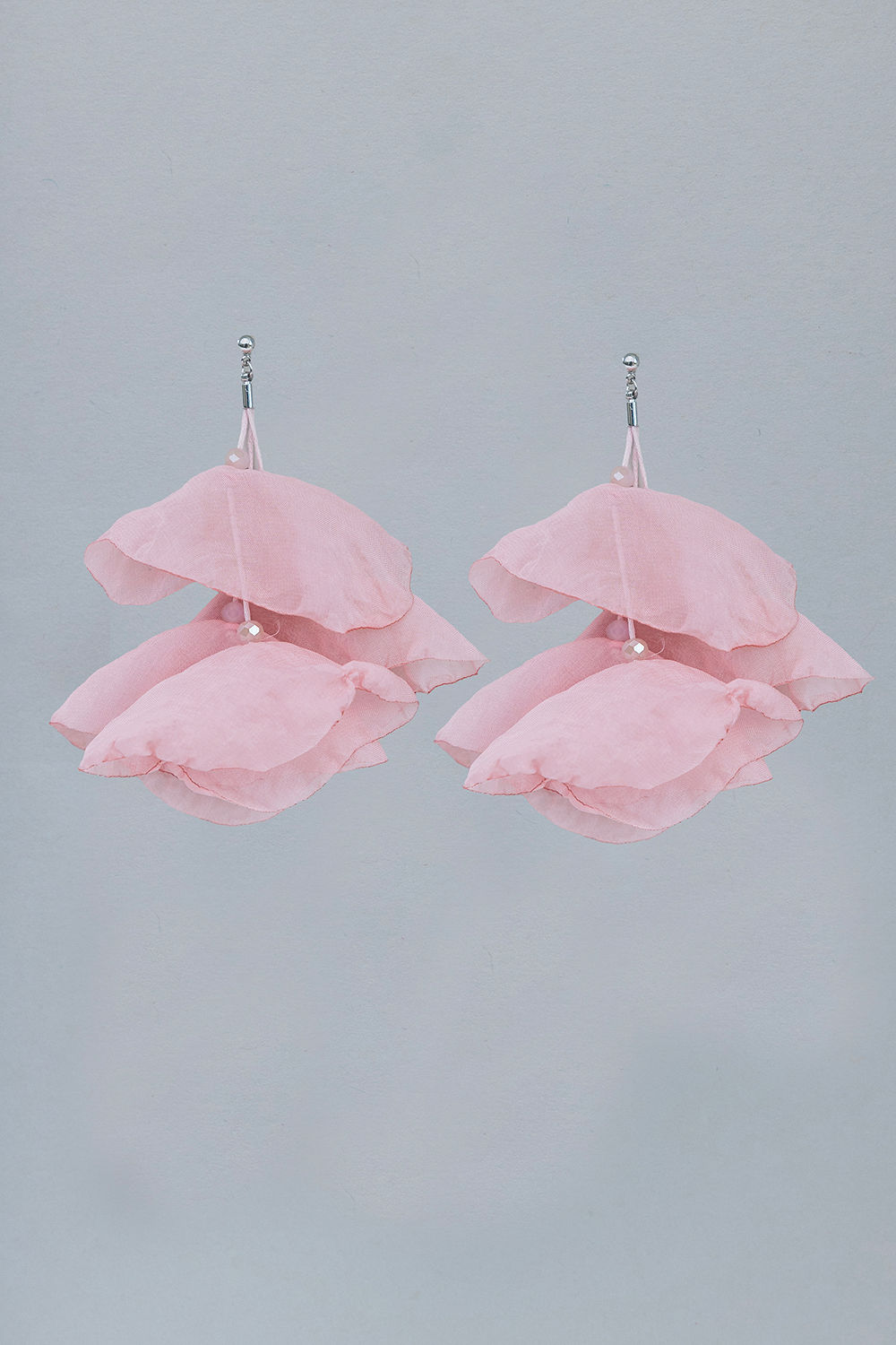 Bow Flowy Earrings Pink Silver