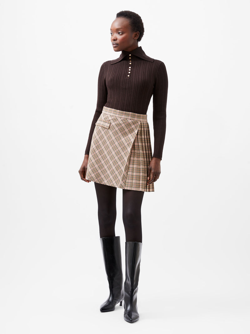 French Connection Gina Check Pleated Mini Skirt Pink Check