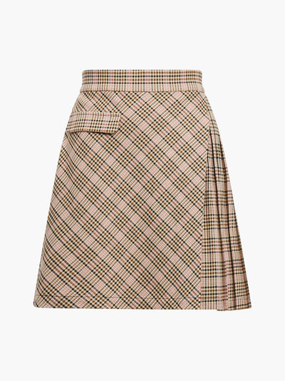 French Connection Gina Check Pleated Mini Skirt Pink Check