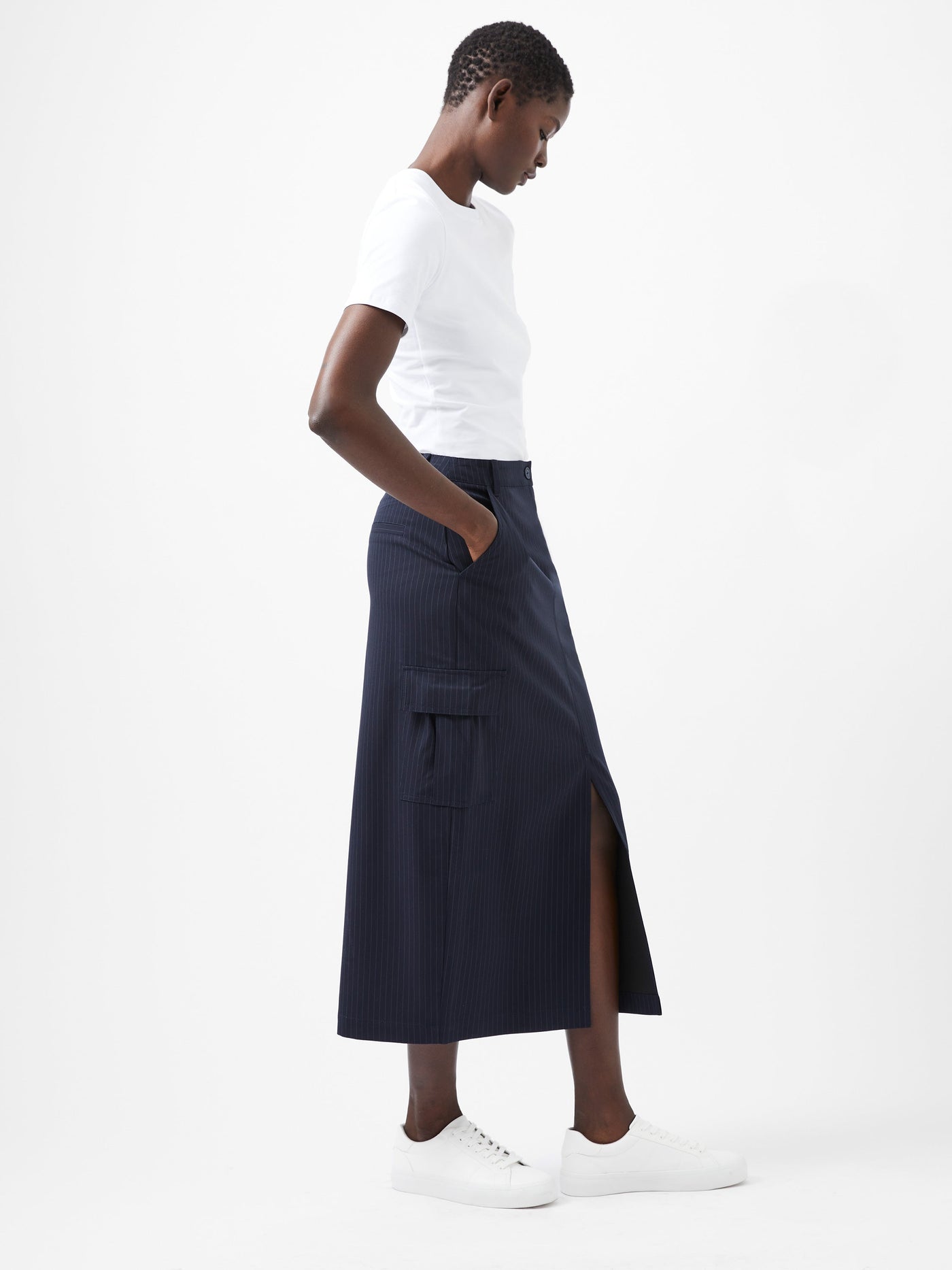 French Connection Hailey Pinstripe Cargo Skirt Marine