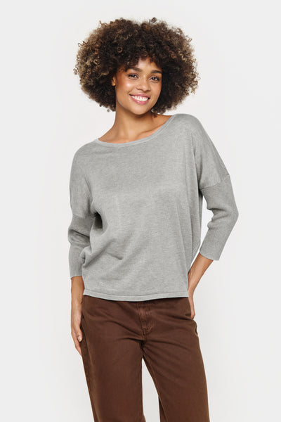 Saint Tropez Mila R-neck Pullover pearl grey