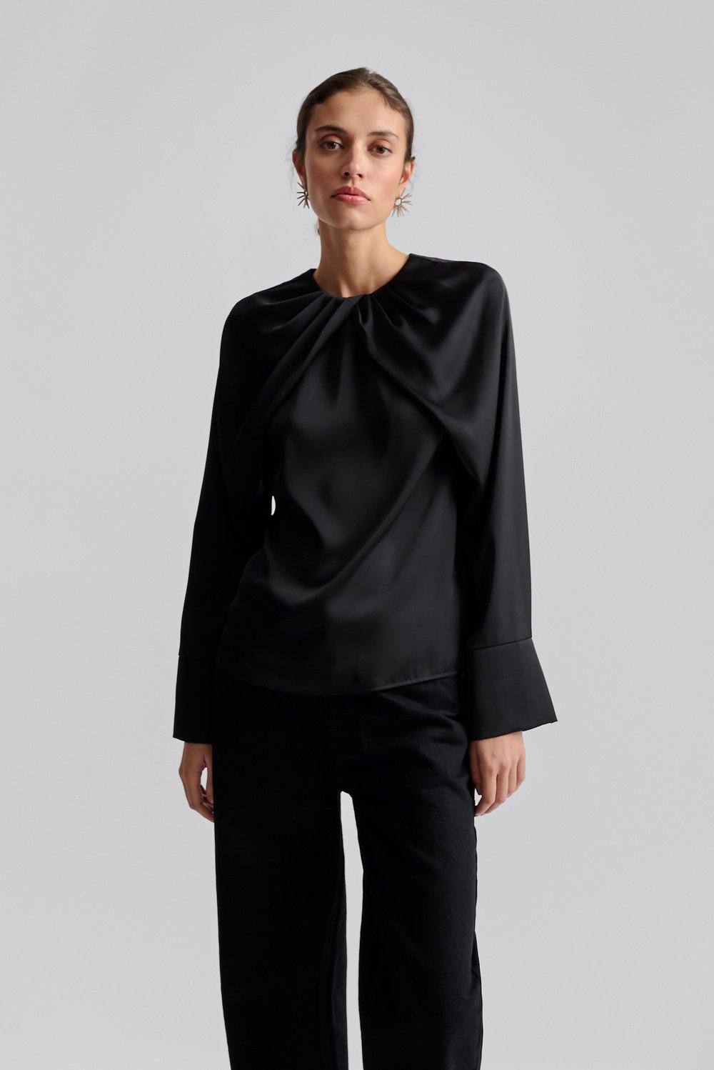 Malina Evie Pleated Necline Blouse Black