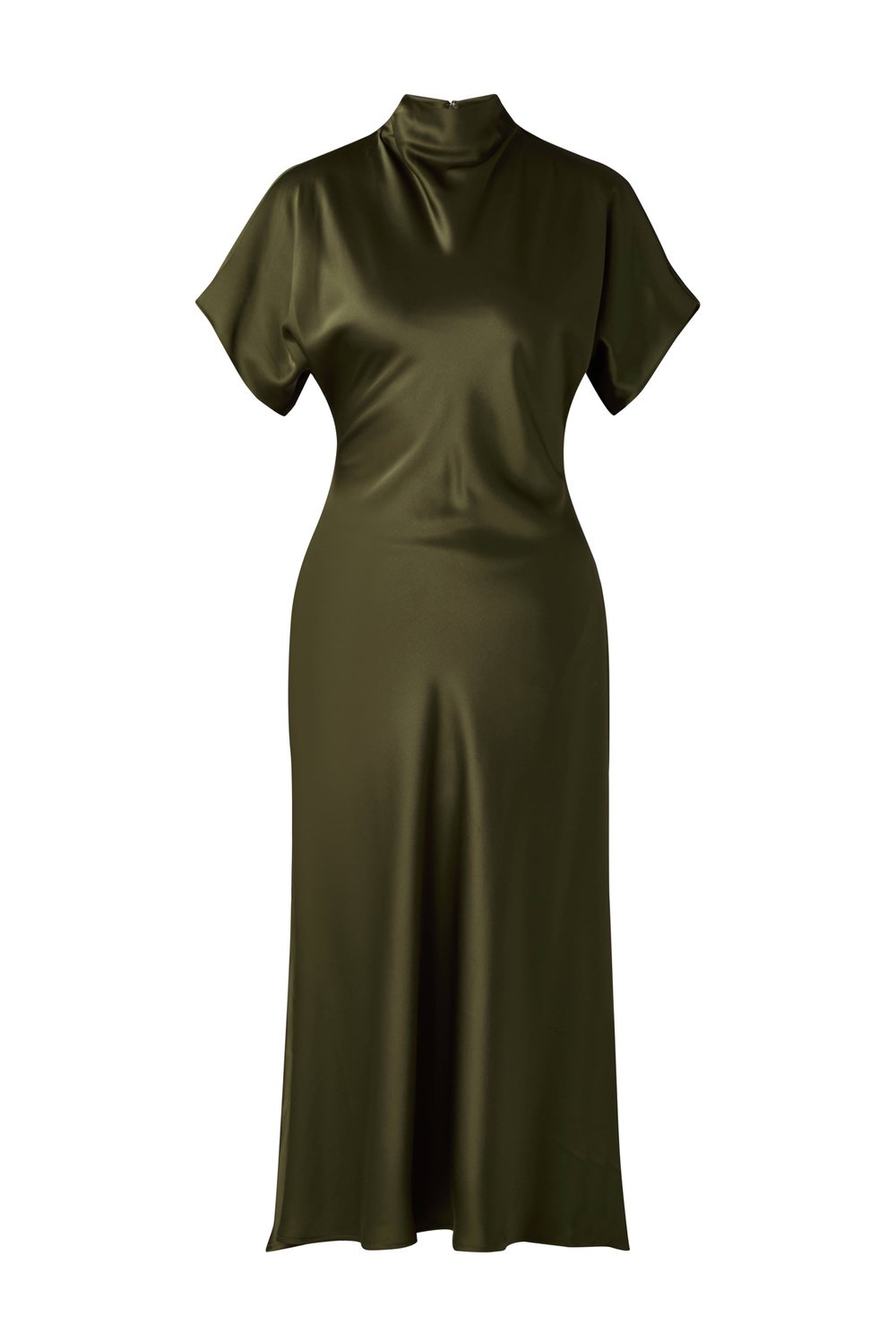 Malina Alivia Short Sleeve Satin Midi Dress Olive