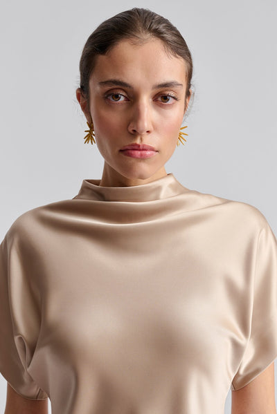 Malina Otilia Draped Half Polo Top Champagne