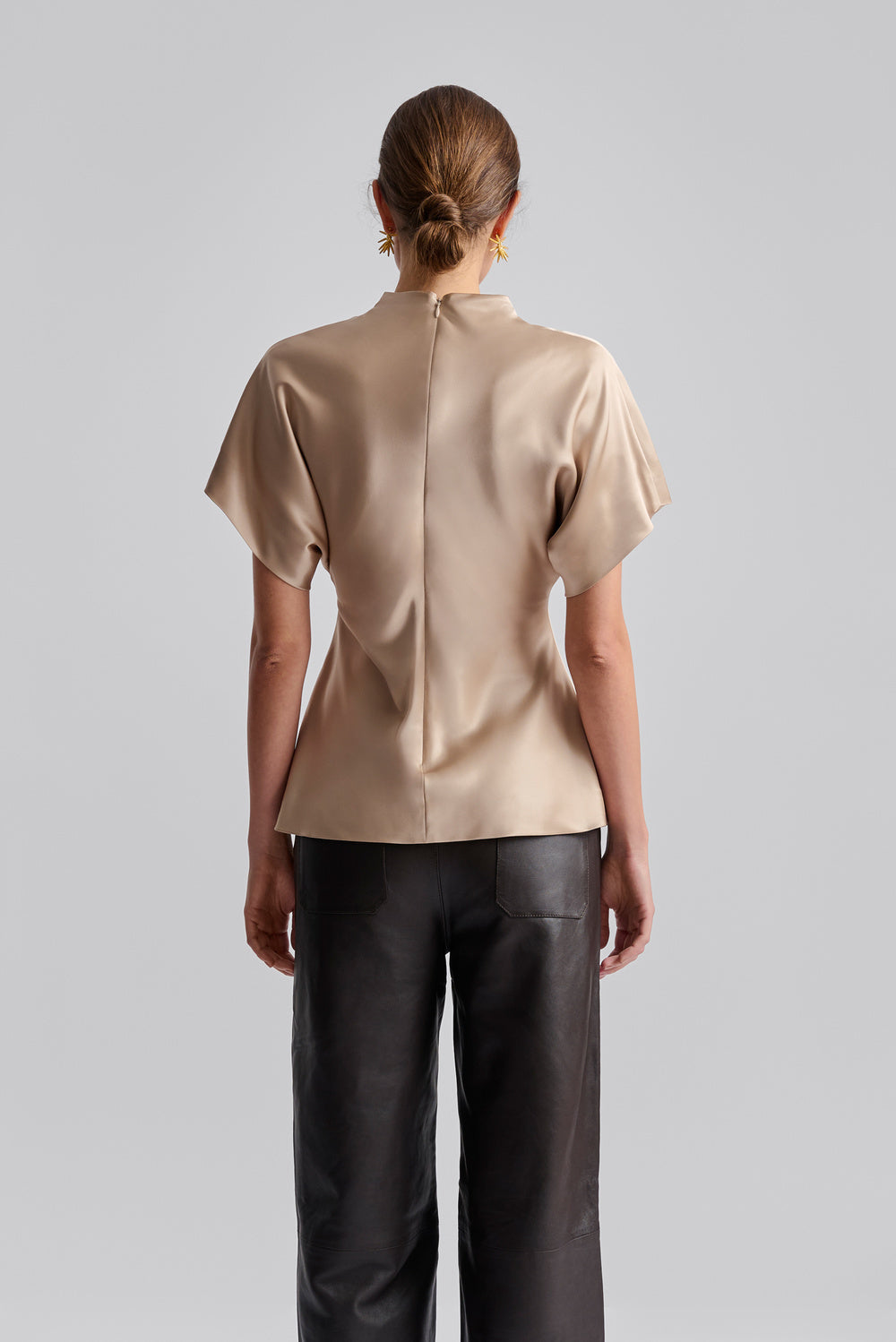 Malina Otilia Draped Half Polo Top Champagne