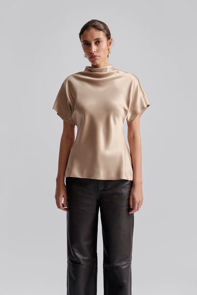 Malina Otilia Draped Half Polo Top Champagne