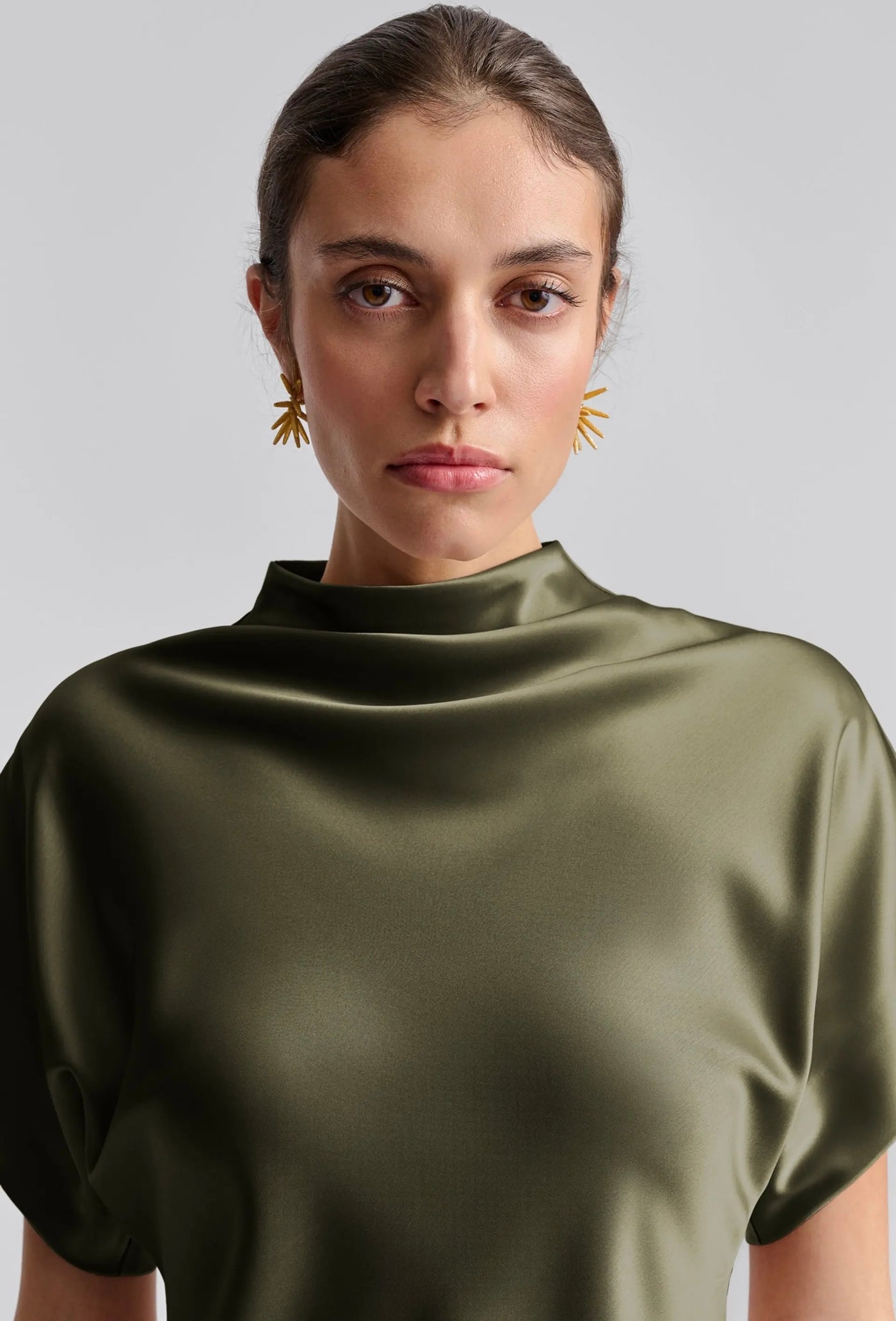 Malina Otilia Draped Half Polo Top Olive