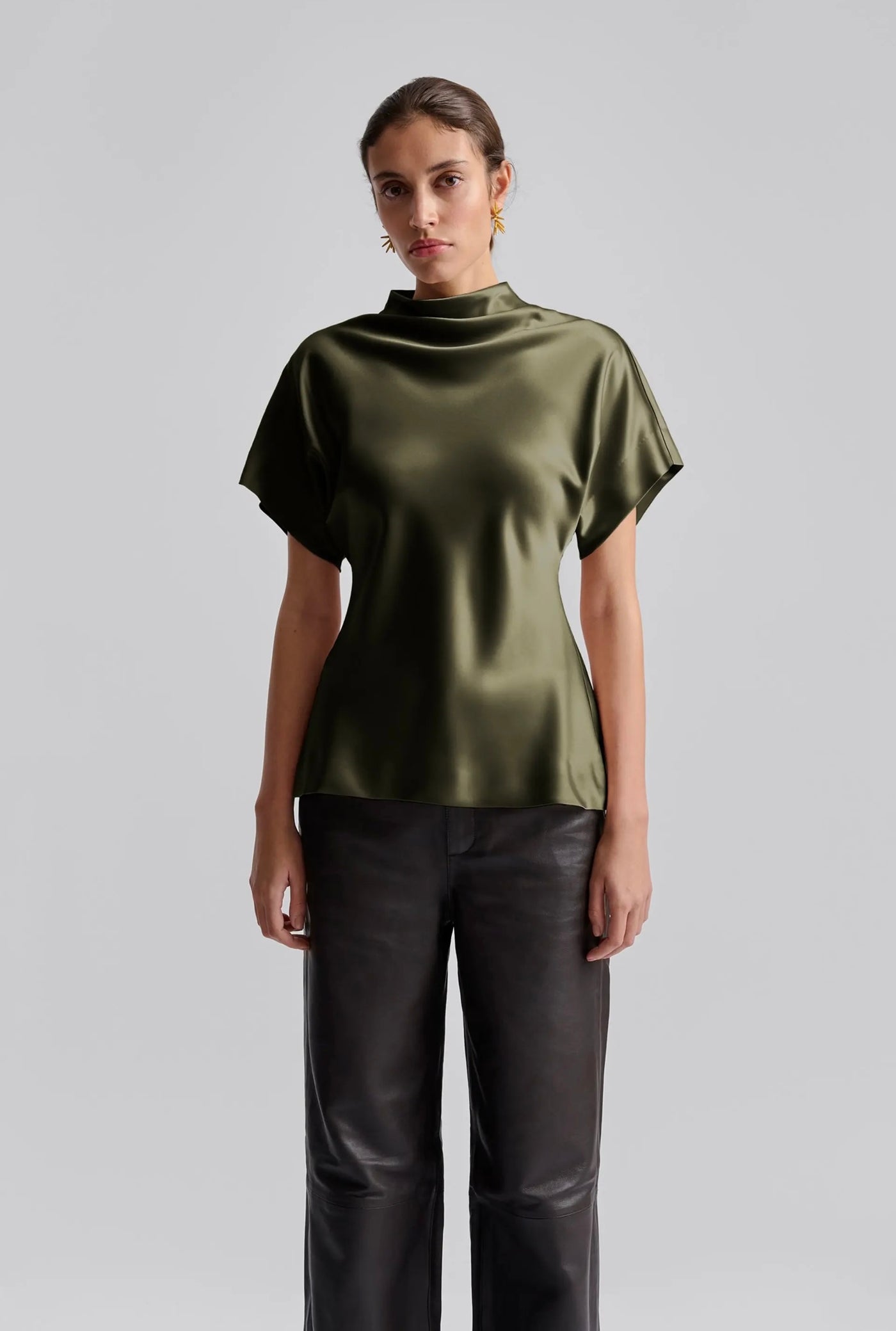 Malina Otilia Draped Half Polo Top Olive