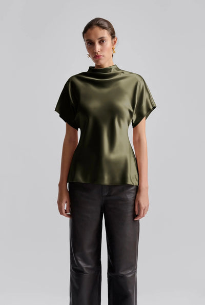 Malina Otilia Draped Half Polo Top Olive