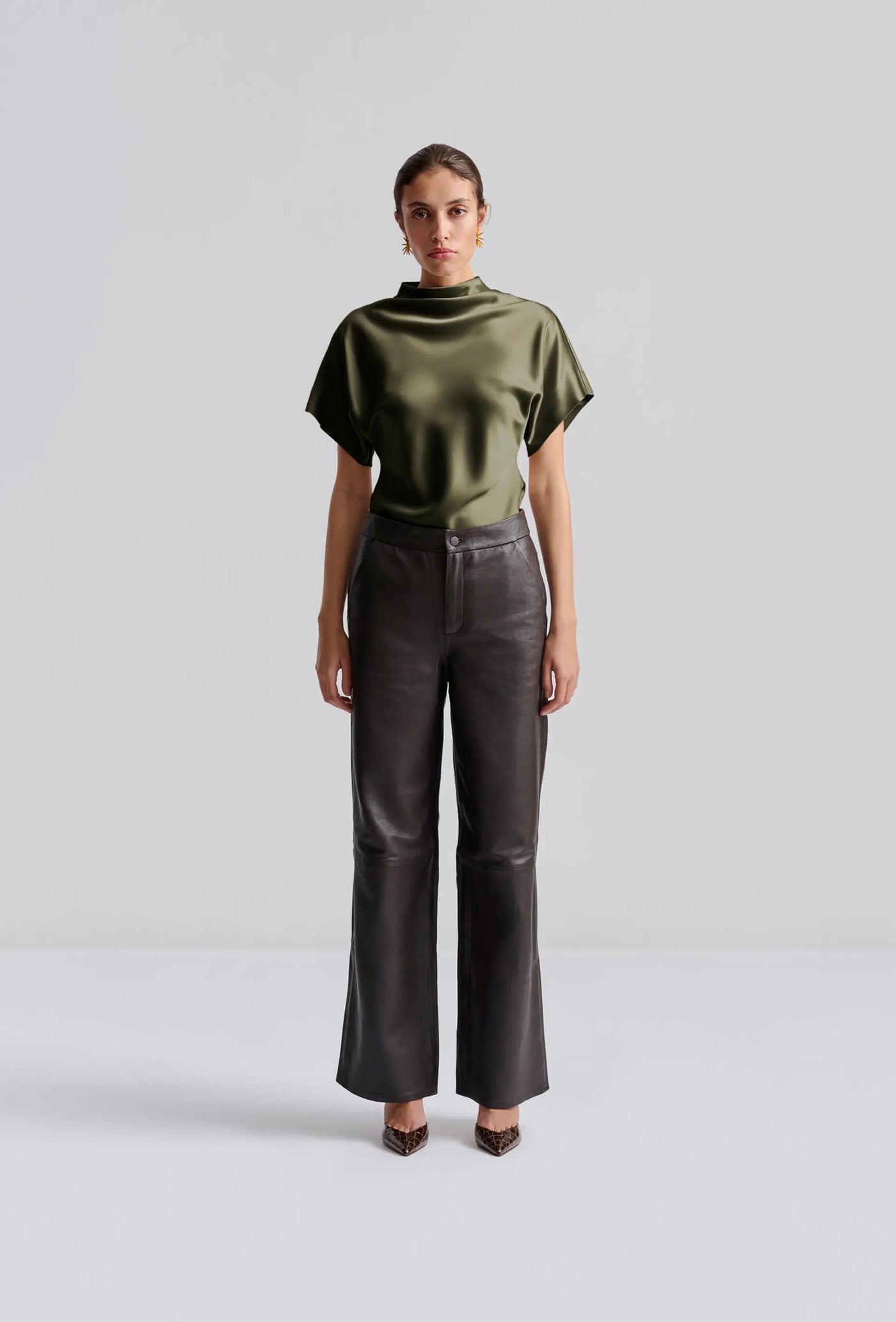 Malina Otilia Draped Half Polo Top Olive