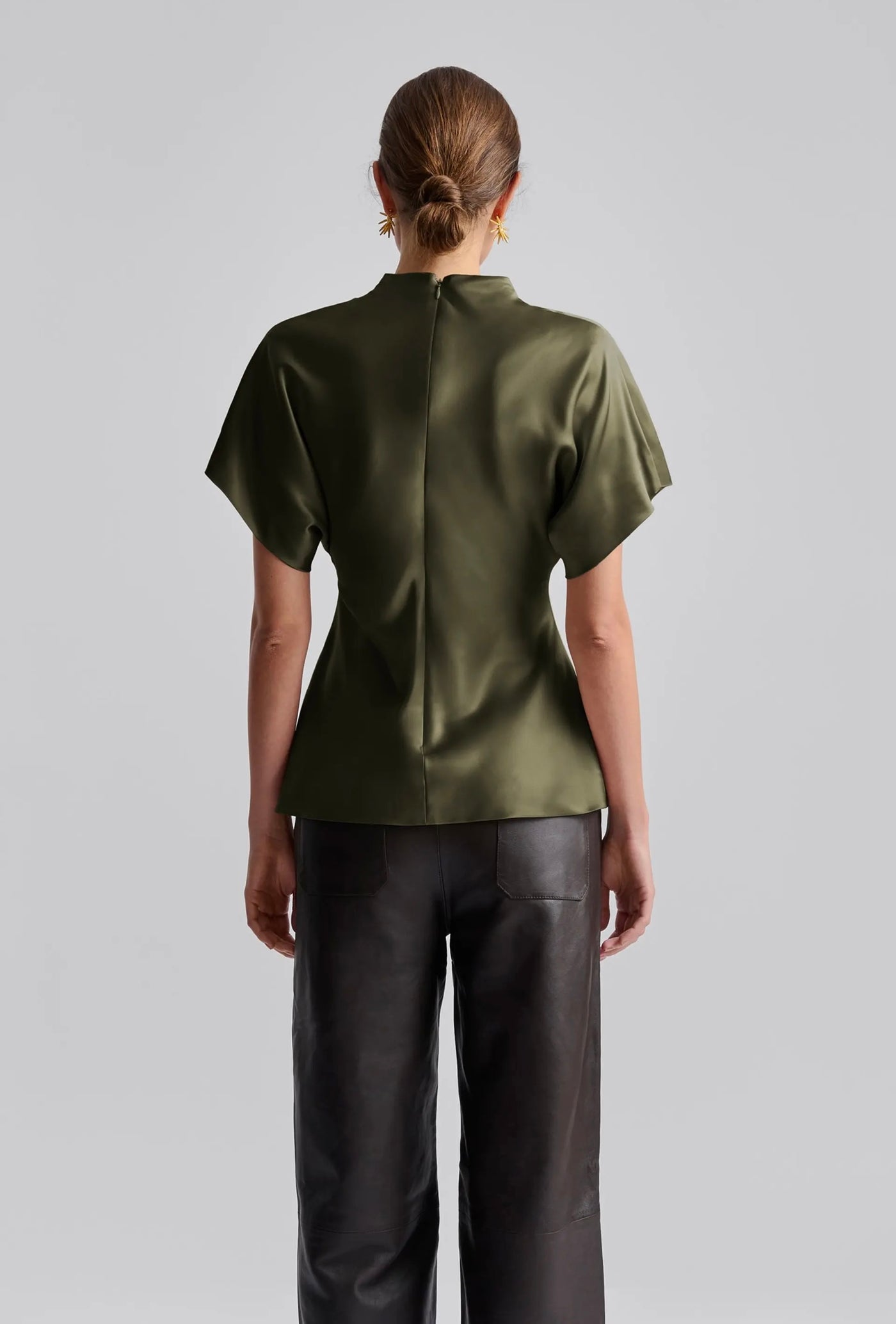 Malina Otilia Draped Half Polo Top Olive