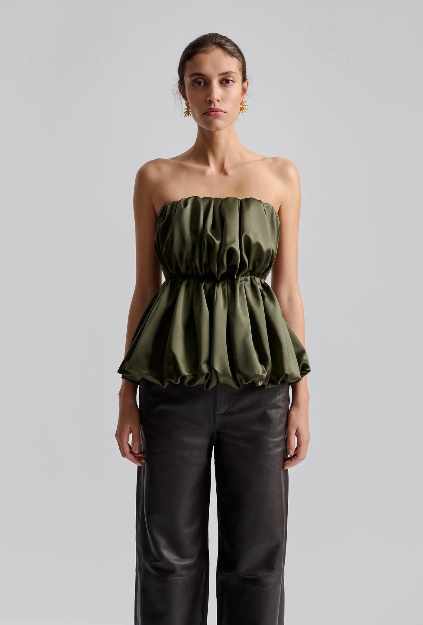 Malina Charlize Pleated Balloon Blouse Olive