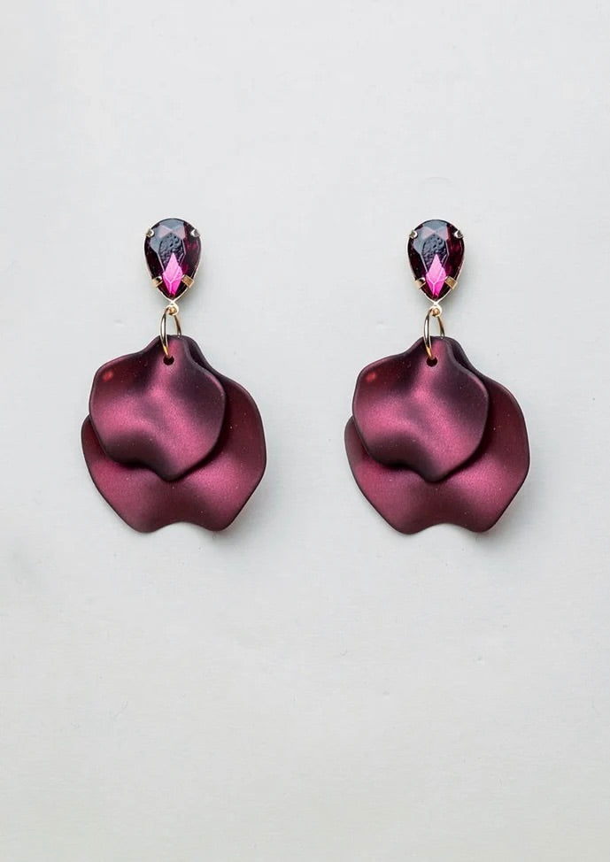 Bow 19 Leaf Earrings Burgundy