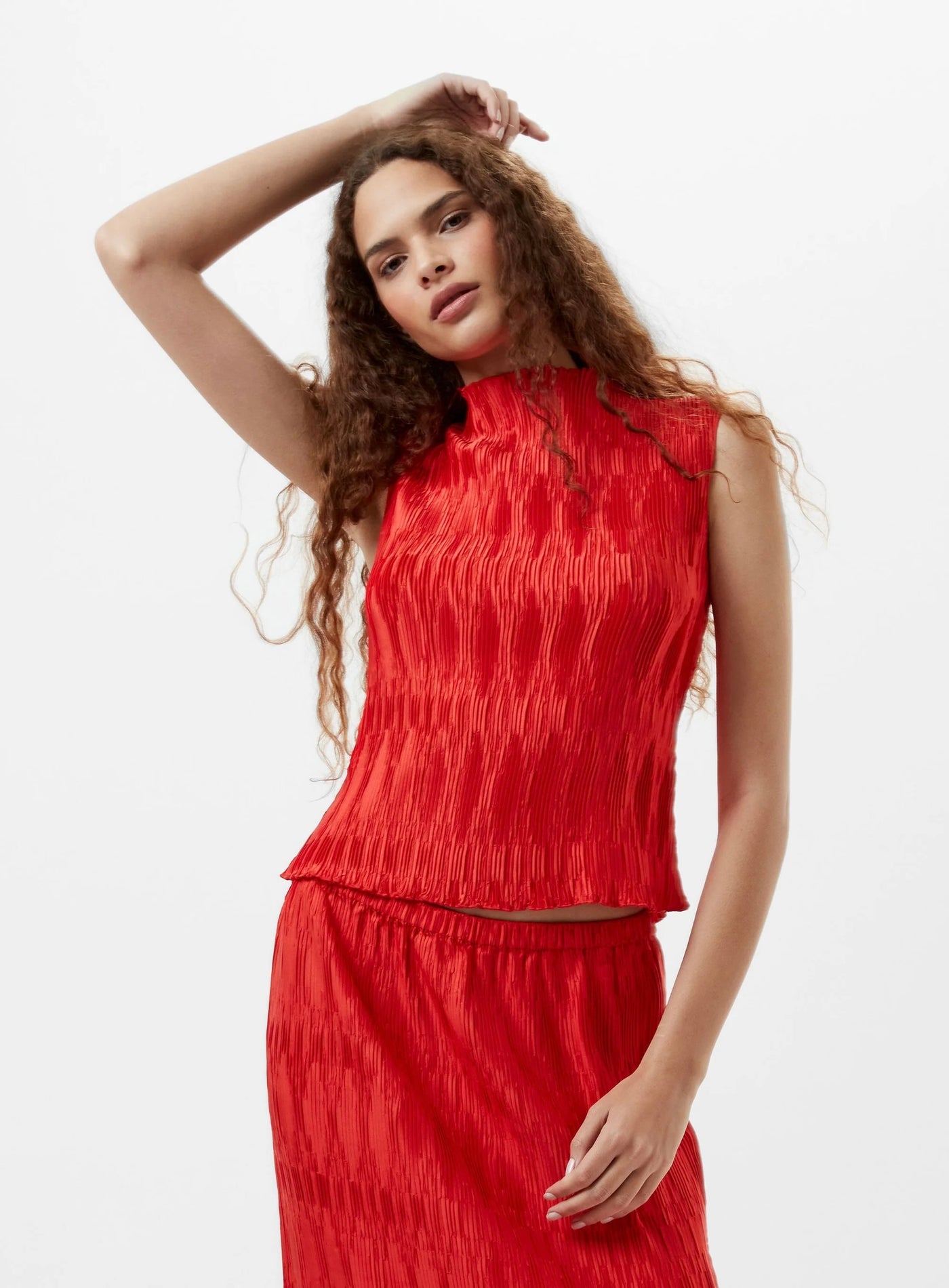 French Connection Moira Pleated Sleeveless Top Scarlet Red