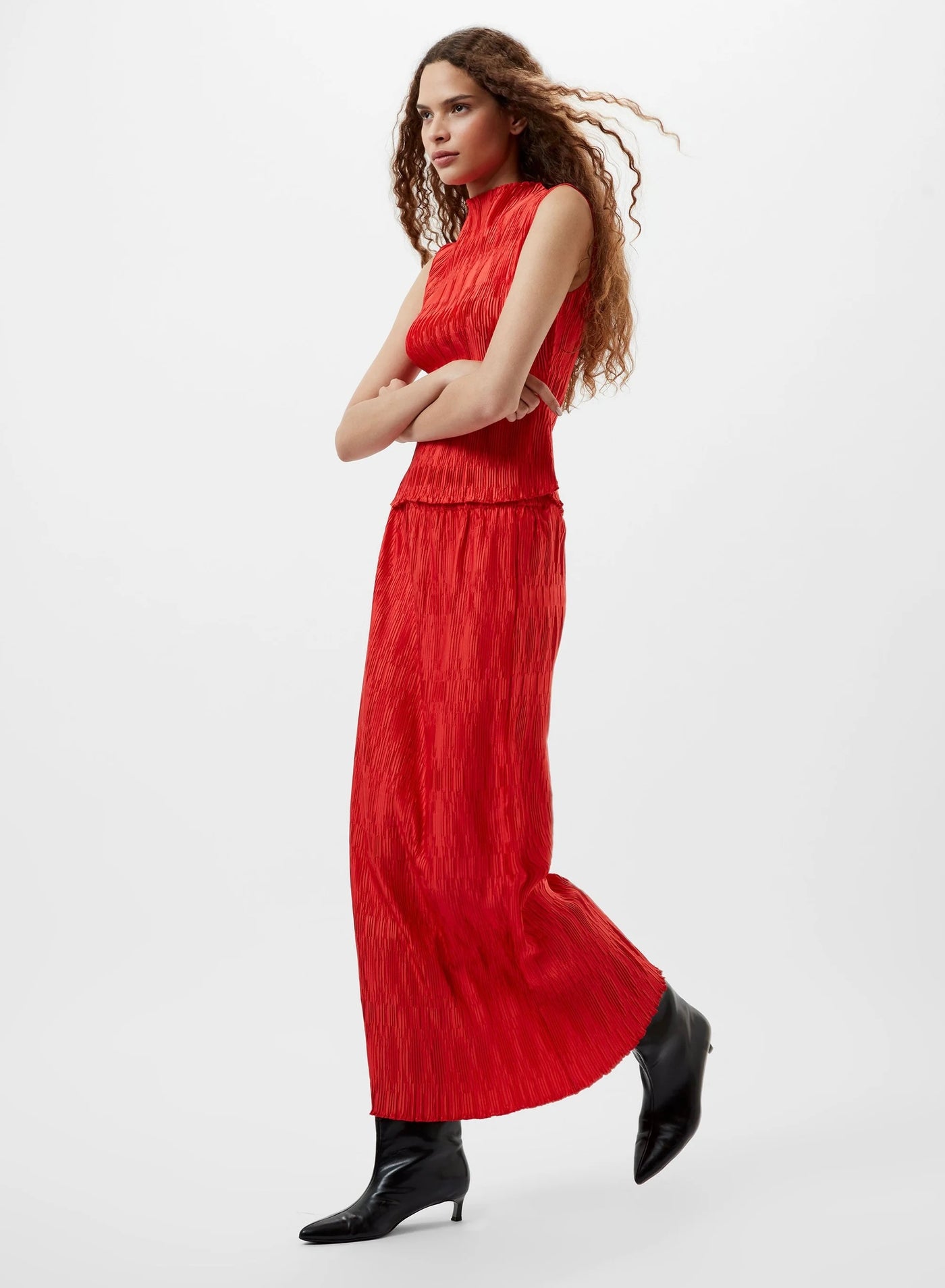 French Connection Moira Pleated Sleeveless Top Scarlet Red