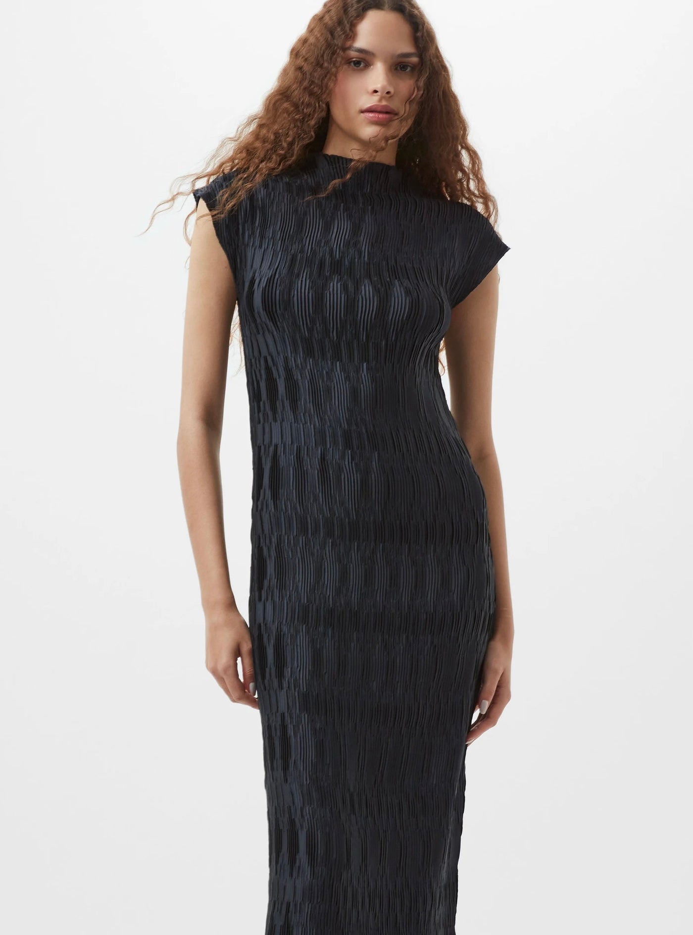 French Connection Moira Pleated Dress Navy