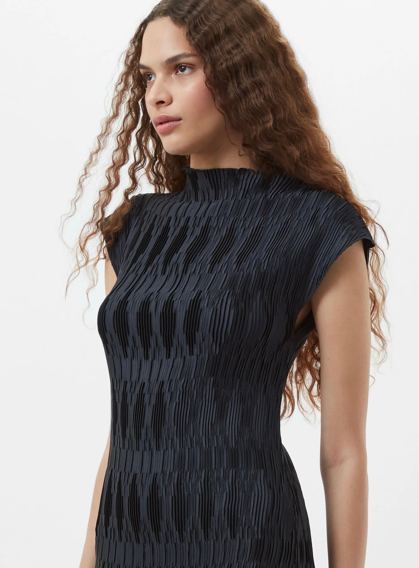 French Connection Moira Pleated Dress Navy