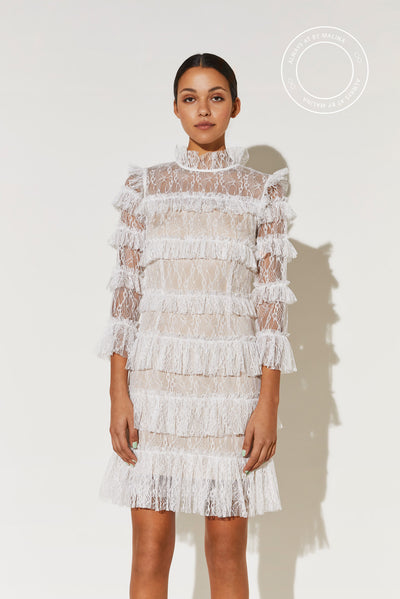 By Malina Carmine Midi Frill Lace Dress Cloudy White
