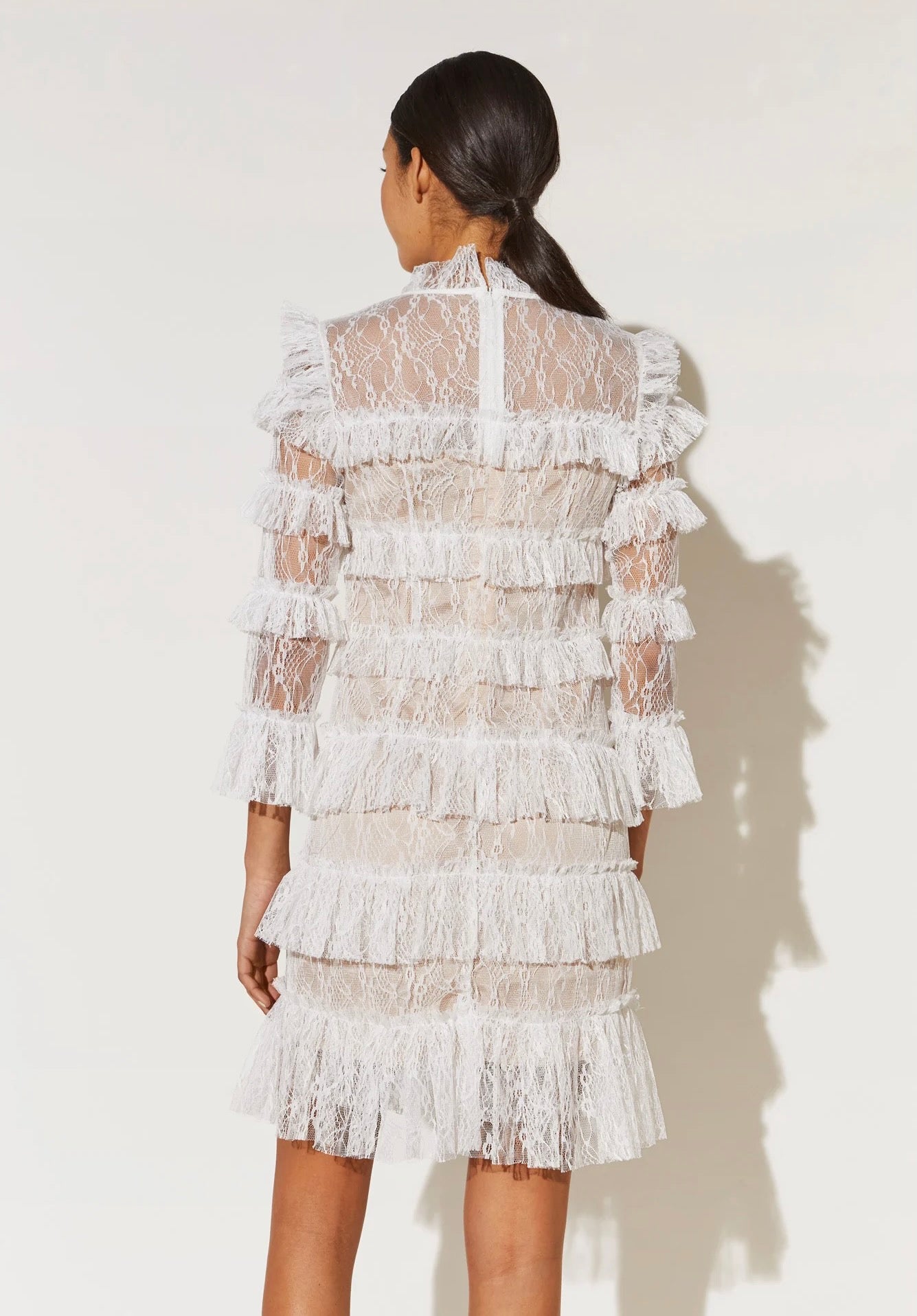 By Malina Carmine Midi Frill Lace Dress Cloudy White