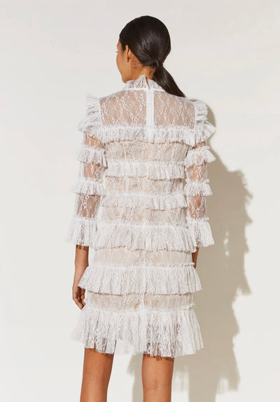 By Malina Carmine Midi Frill Lace Dress Cloudy White