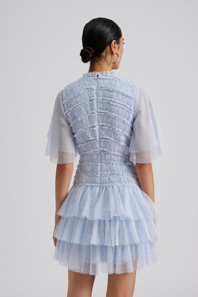 Malina Minnie short sleeve lace mini dress blue
