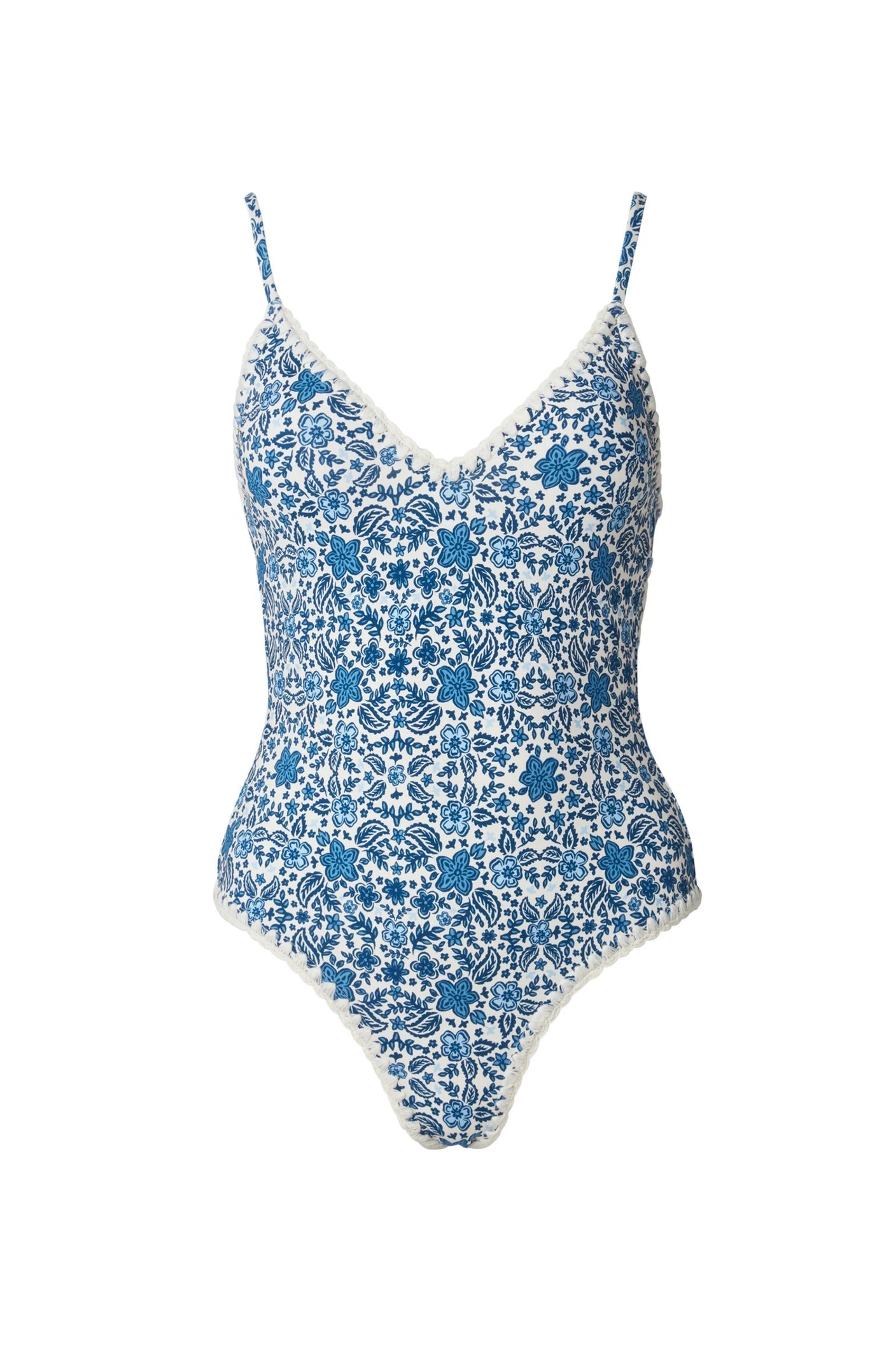 Malina Nila V-Neck Crochet Trimmed Swimsuit Coastal Florals